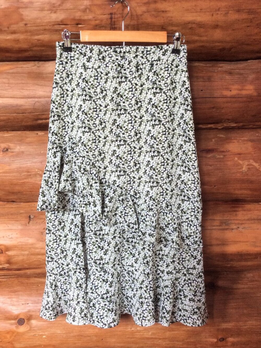 Kate Kasin Boho Floral Cottagecore Western Layered Ruffle Midi Skirt Size Medium